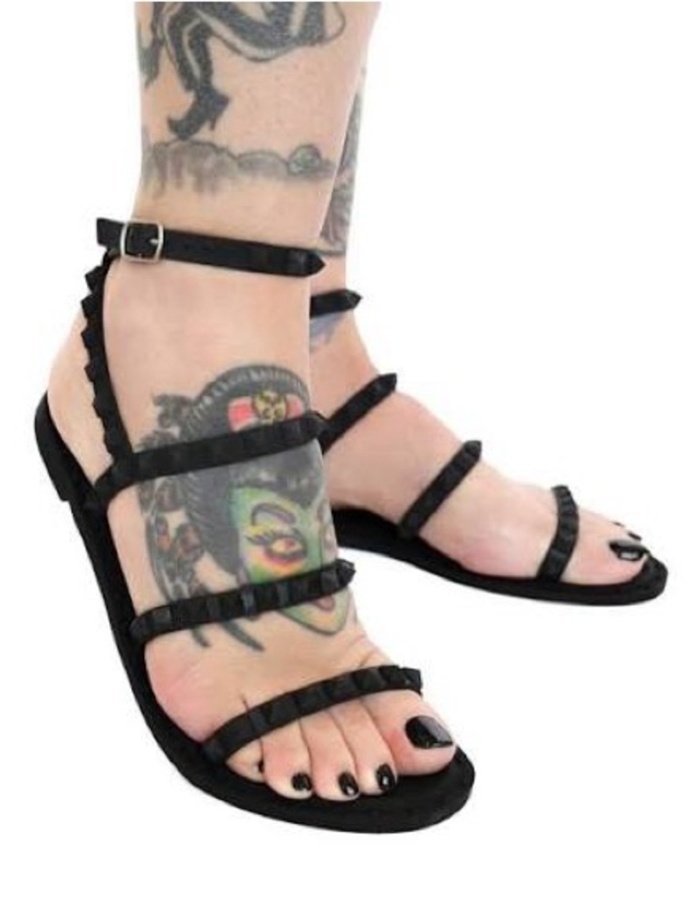 Black Multi-Strap Ruffle Ankle Sandals for Women